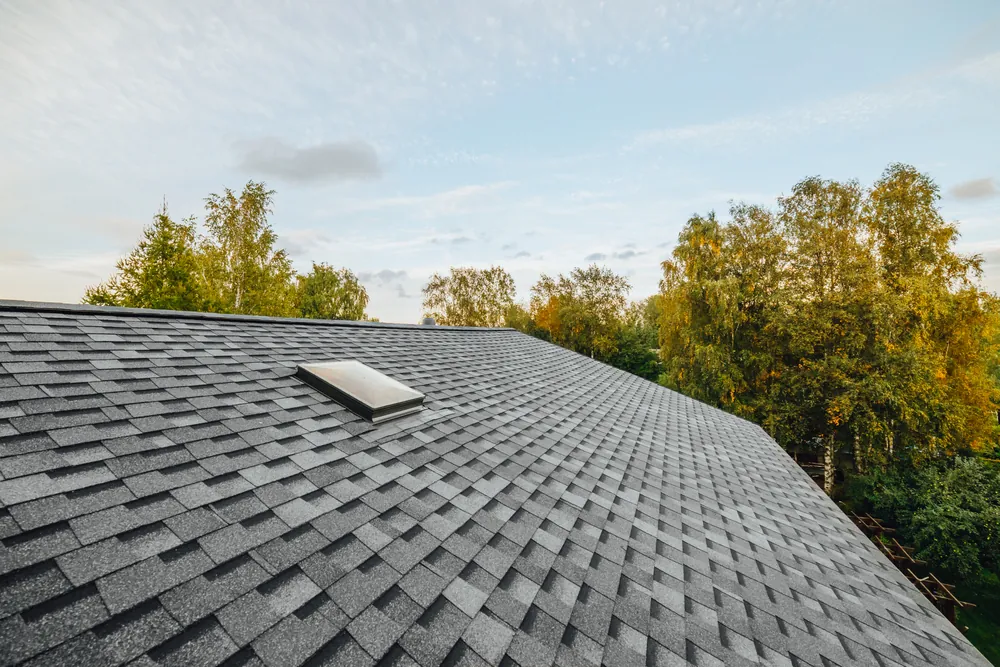 Gray architectural asphalt shingle roof with a skylight on a home near Birmingham, Alabama
